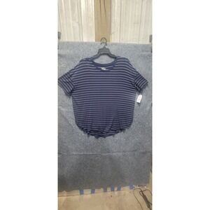 Time & tru Crew Neck Tunic Tee Dark Navy Blue Stripe Pullover Top Size (22) XXXL